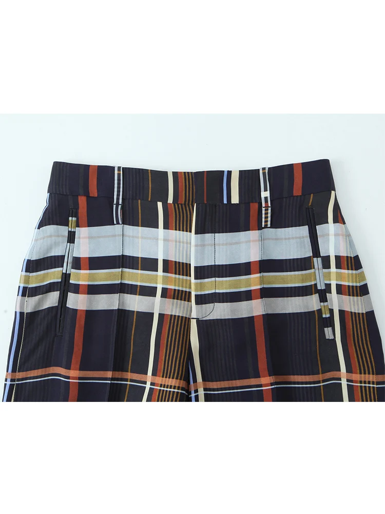 Camicia scozzese casual da donna Pantalone completo Camicia monopetto a maniche lunghe moda Pantaloni a gamba larga a vita alta 2025 New Lady Outfit