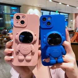 Silicone Astronaut Fold Stand Holder Phone Case For iPhone 15 14 13 12 Mini 11 Pro XS MAX X XR 8 7 6 6S Plus SE 2022 Soft Cover