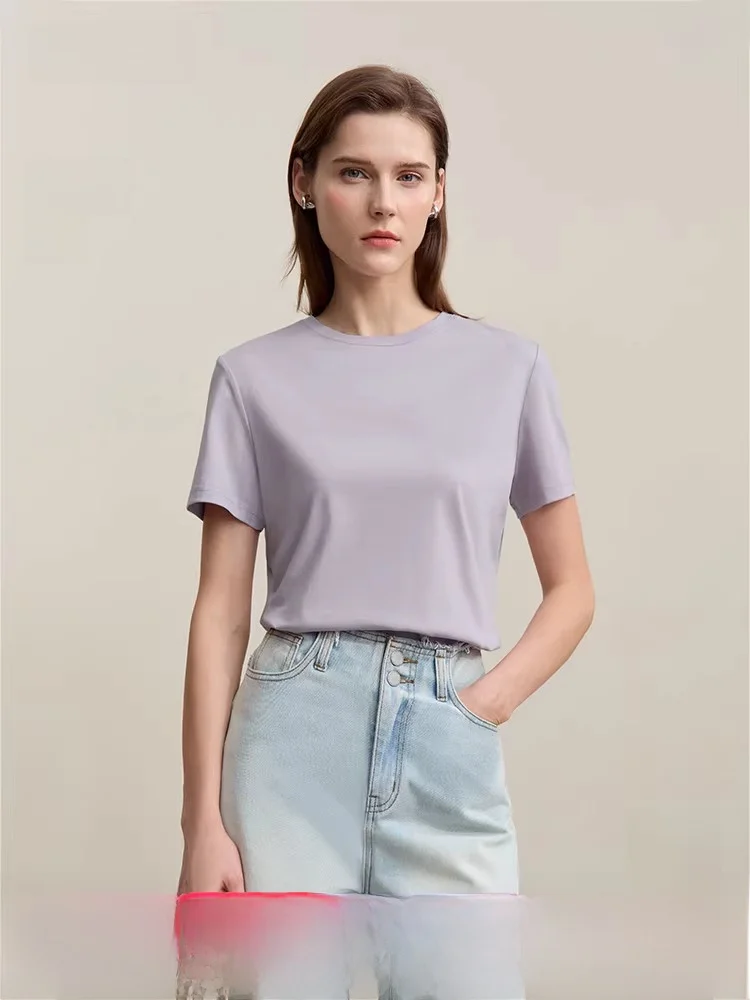 

Новинка лета: женский повседневный базовый универсальный топ с круглым вырезом и коротким рукавом из 100% хлопка, приталенный, для города, из чистого хлопка