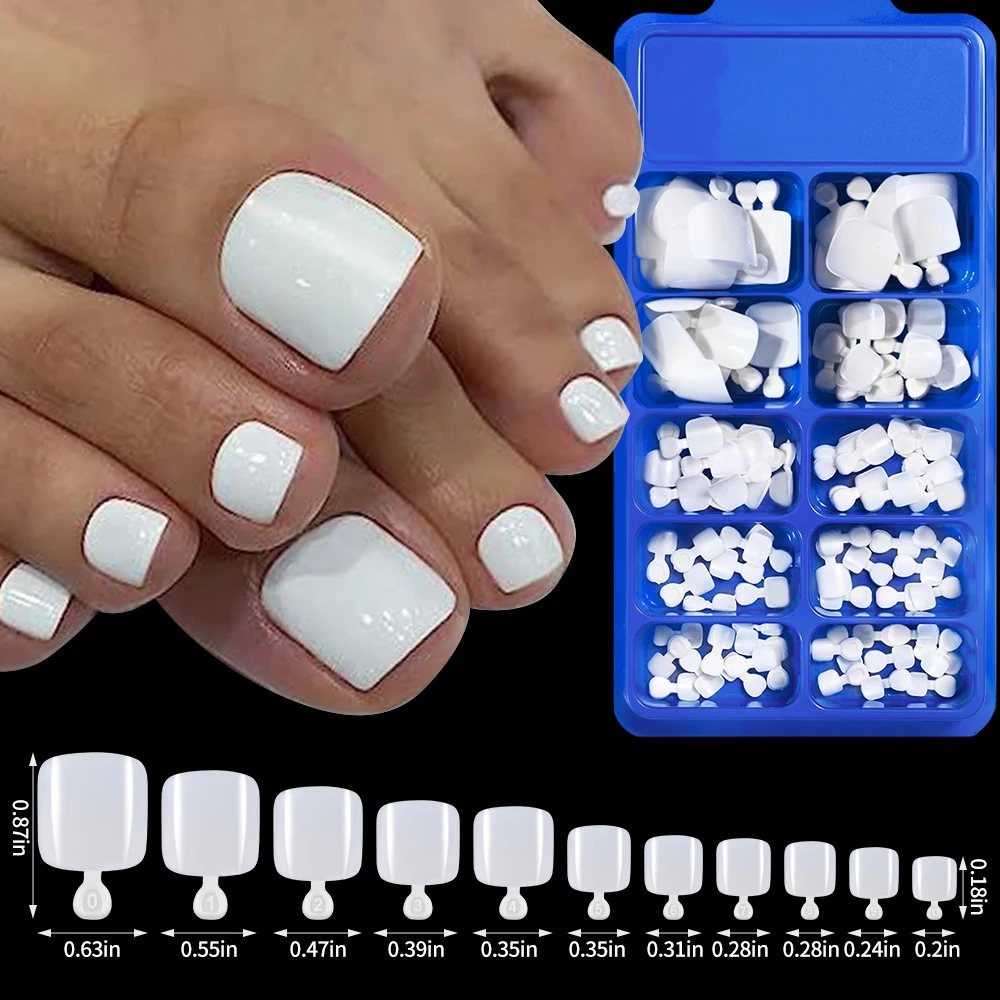 100PCS Short Square False Toenail Tips Full Cover White Artificial Fake Toenail Acrylic Foot Nail Art Tip Press on Toe Extension