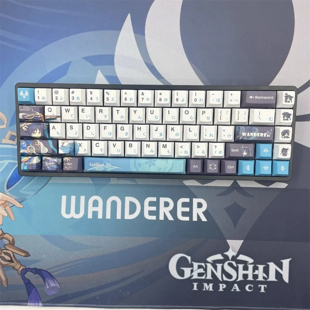 أغطية مفاتيح من نوع Genshin موديل 108 أغطية مفاتيح ذات تأثير سكاراموش على شكل مربعات ارتفاع الكرز قبعات مفاتيح شخصيات لعبة للزينة على لوحة المفاتيح