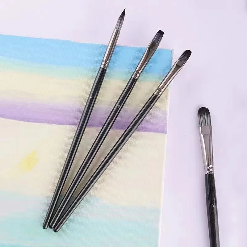 12 Black Wooden Poles Nylon Hair Face Painting Body Painting Brushes Oil Painting Acrylic Watercolor Painting Pen Set