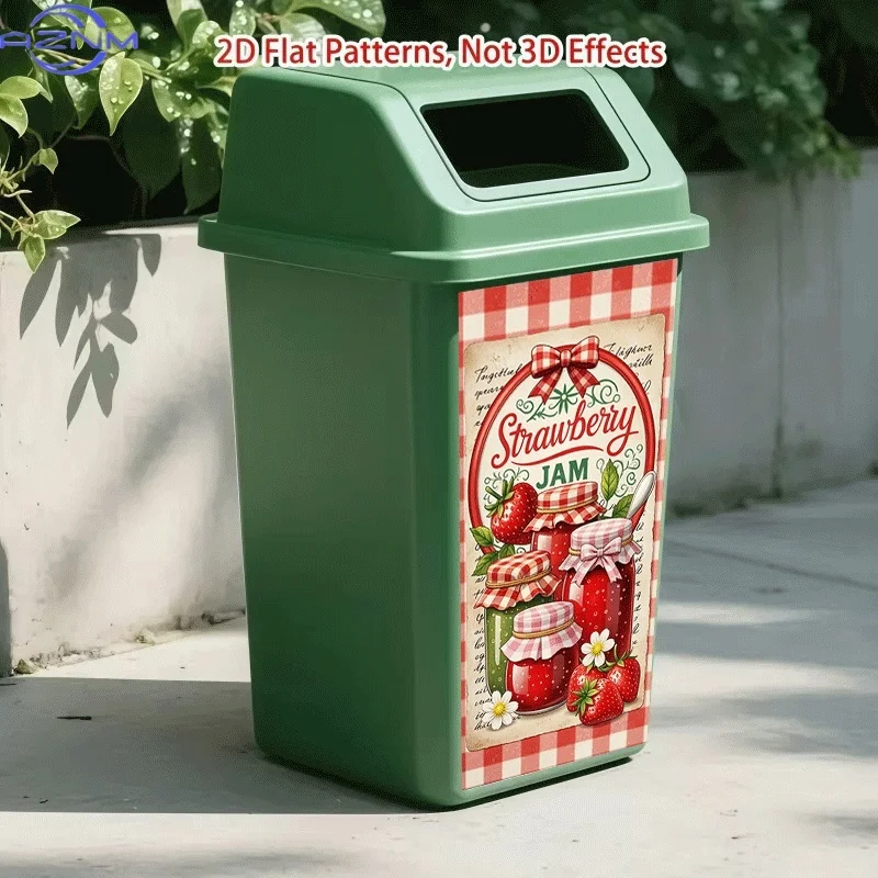 [2D Flat Printing] 1pc [Garbage Can Sticker] Strawberry Jam Fun Theme Design Wall Sticker Self-Adhesive Kitchen Garbage Can De