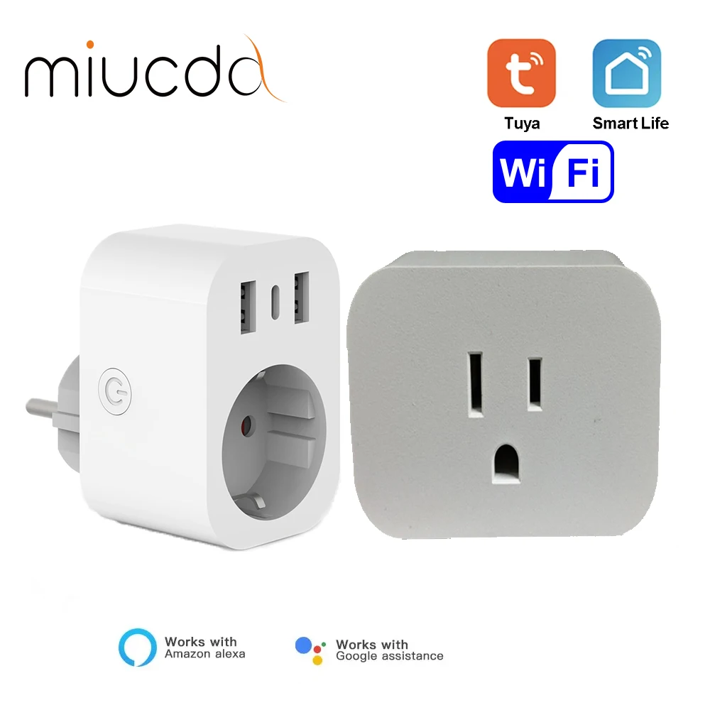 MIUCDA Tuya WiFi Smart Plug, telecomando APP con controllo di alimentazione temporizzazione controllo vocale Smart Home funziona con Alexa Google