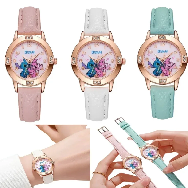Disney Stitch Kids Watch Cute Cartoon Quartz Watch With Imitation Diamond Strap For Boys & Girls, Student Wristwatch Gift Toy