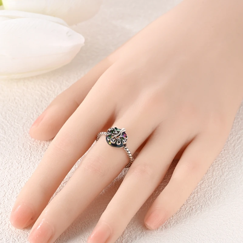 Precioso anillo de Plata de Ley 925 para mujer, sortija de árbol de la vida familiar colorida, sin tamaño, anillo abierto, accesorios de joyería para juego en el bosque