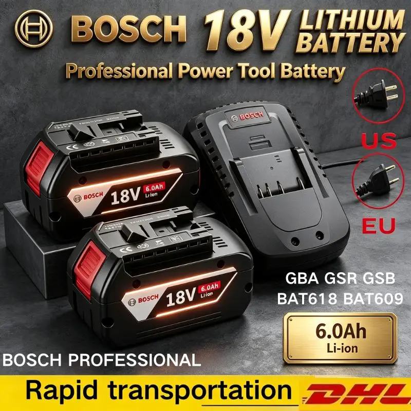 ⭐️100% Bosch 18V Original 6Ah Backup Batteries+charger, Draadloze Professional System,for BAT609 BAT618 GBA18V80 Tools