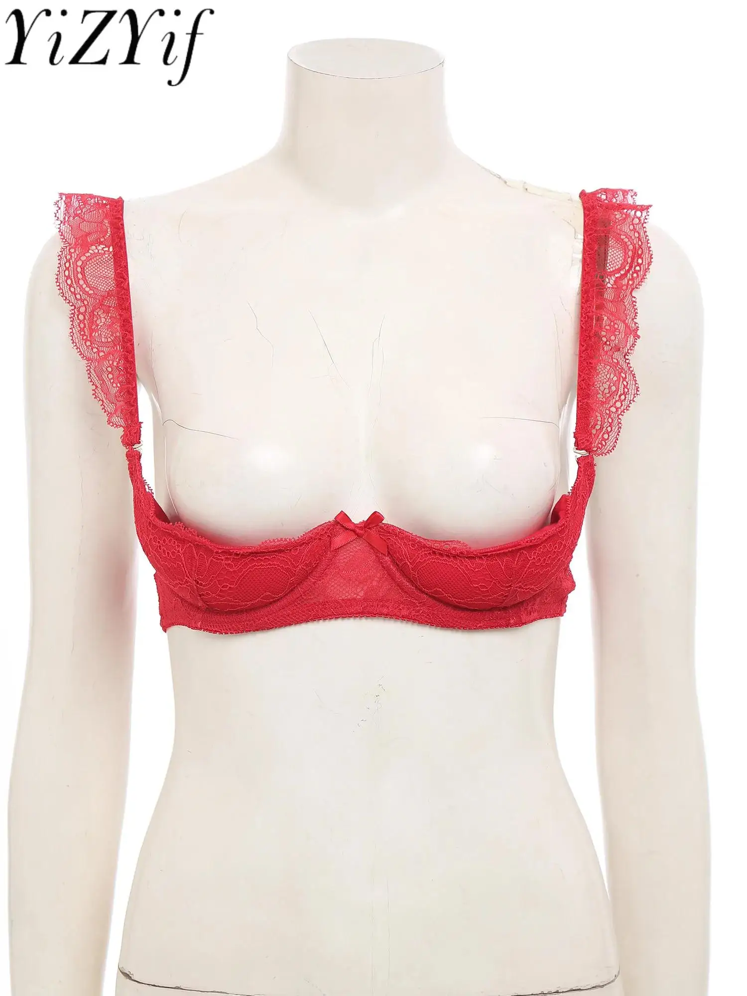 

Женское нижнее белье, кружевной бюстгальтер пуш-ап с цветочным принтом, топы, сексуальная грудь, открытая грудь на косточках, бюстгальтер с рюшами и отделкой для соблазнительного нижнего белья для пар