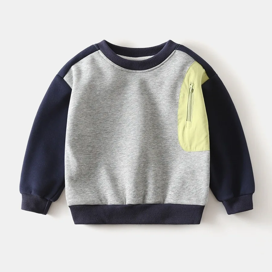 Korean Children Boy Velvet Sweatshirt Autumn Winter Spliced Thicken Warm Kids Boy Tops 1-8Y Babys Boys O-collar Casual Pullovers view 3