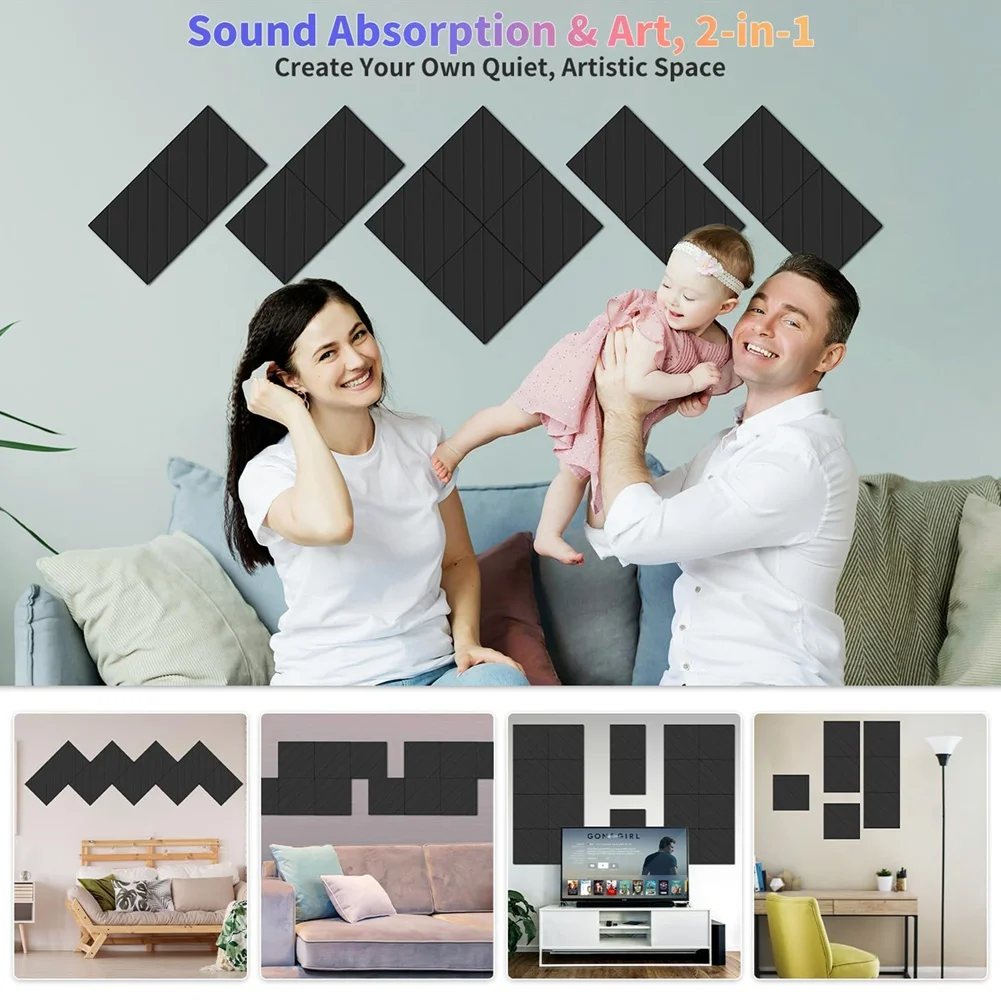 

B93B-12PCS Acoustic Panels,12X12x0.4 Inch Sound Proof Foam Panels Wall Decor For Home Office & Gaming Room