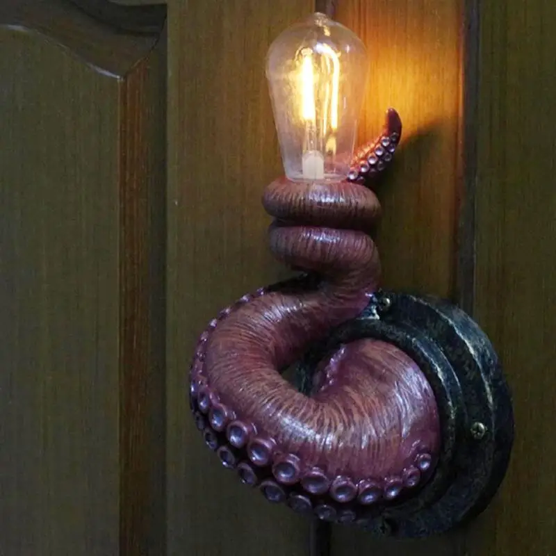 Wall Light Octopus Vintage Tentacle Shape Wall Lamp Realistic Resin Creative Animal LED Sconce Home Aisle Bar Decorative Light