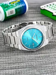 Luksusowy zegarek dla mężczyzn niebieska tarcza Reloj Sliver Orologio czarny pasek ze stali nierdzewnej zegarek kwarcowy męski biznesowy mężczyzna prosty zegar