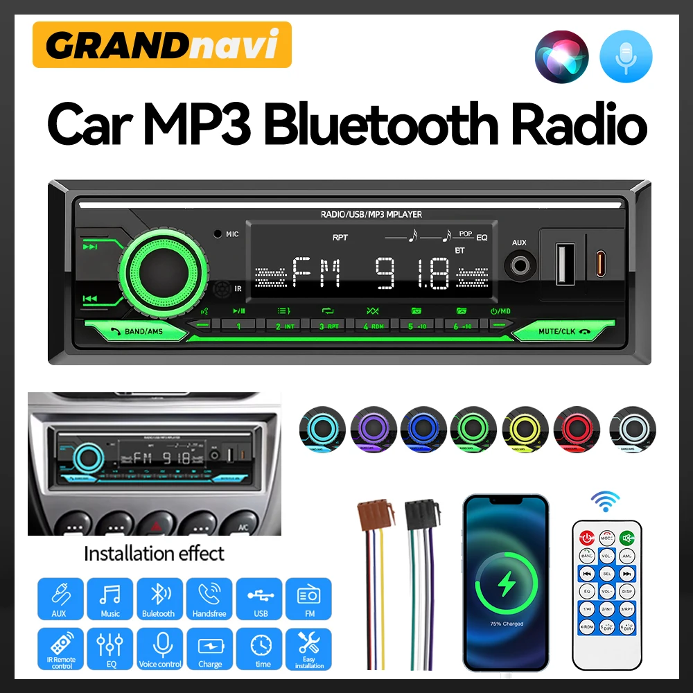 1Din MP3 Autoradio FM USB AUX Input Stereo Radio Bluetooth Power Protect Find a Car Phone Charging Multimedia Car Audio