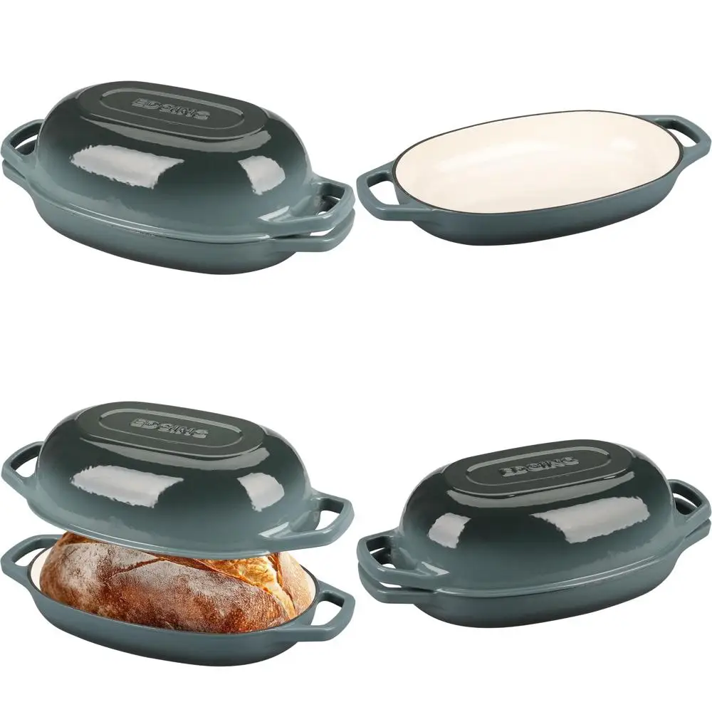 

Blue 5-Quart Oval Enamel Cast Iron Dutch Oven with Lid for Bread Baking