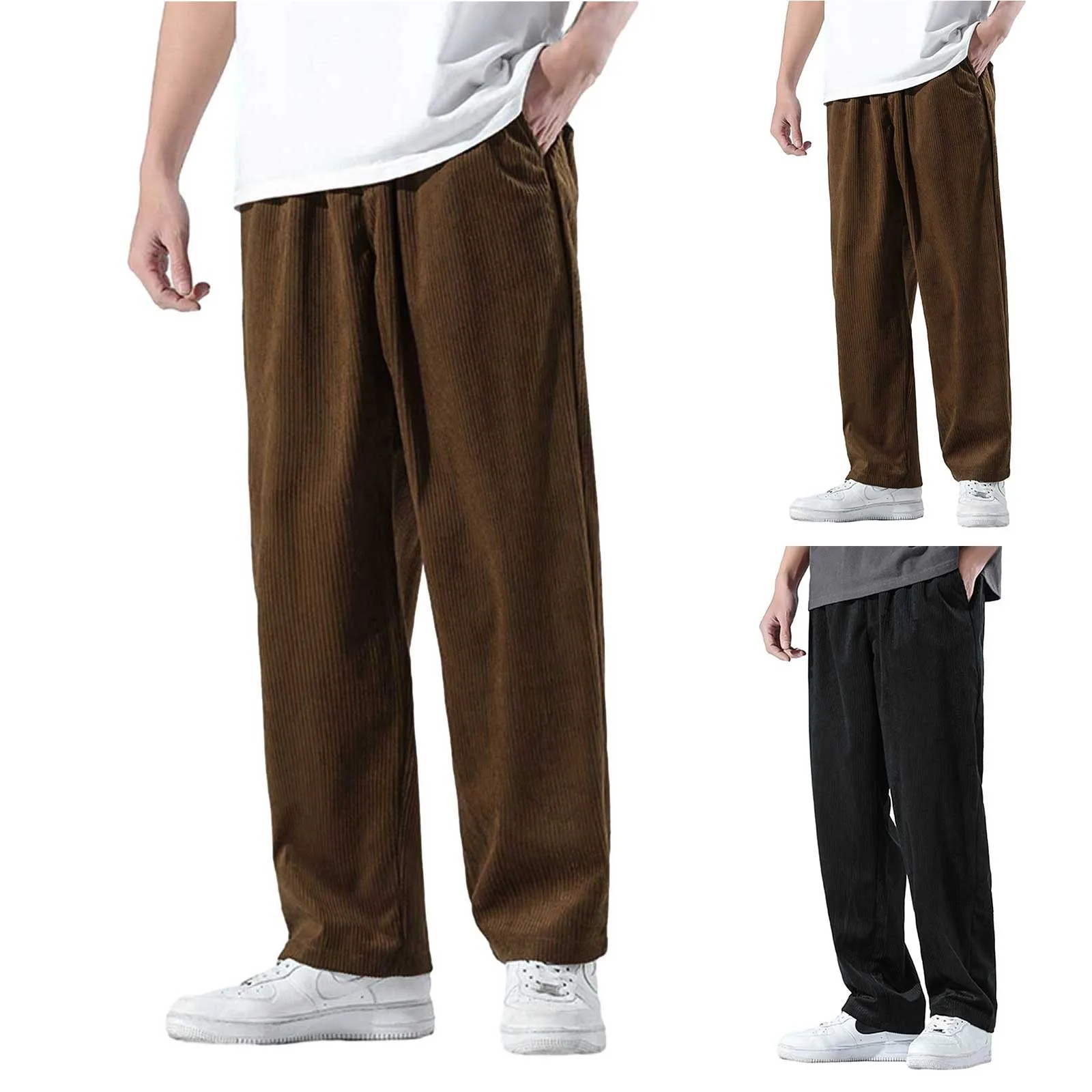 

Men'S Corduroy Casual Pants Spring And Autumn Fashion Trousers Solid Color Straight Loose Sweatpants Pantalones Hombre