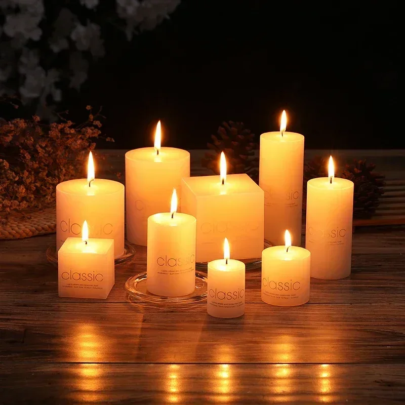 

3 pcs Nordic classic ivory white cylindrical candle home lighting smokeless tasteless birthday wedding large candle Home Decor