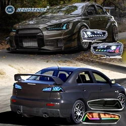 HCMOTIONZ Car Lamps Assembly for Mitsubishi Lancer 2008-2017 EVO X Headlights and OLED Taillights RGB Start UP Animation