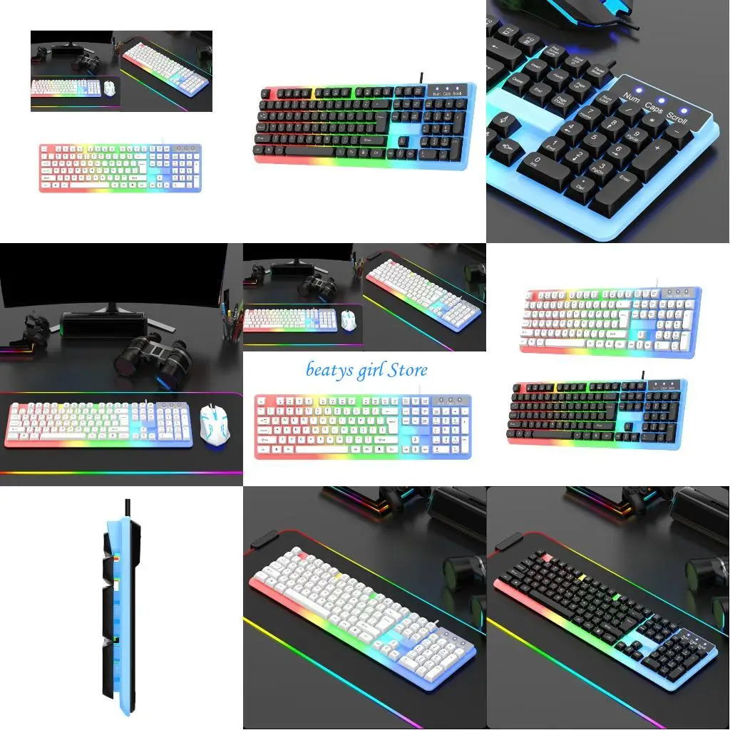 

C7AB Corded Mechanical Gaming Keyboard 104 Keys LED Backlit for PC Home Office Use