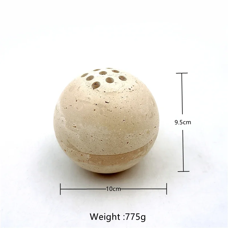 Wholesale Customized Diameter 10.5x10CM Natural Marble Wood Mubkhar Incense Holder Beige Travertine Incense Burner