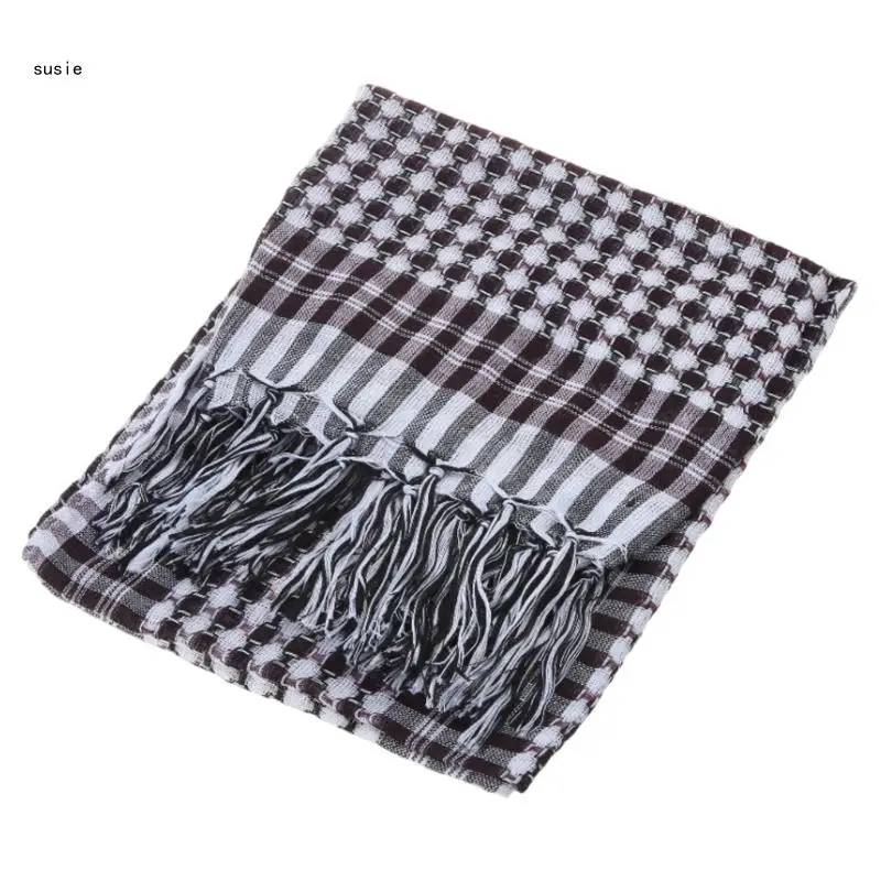 Colorblock Houndstooth Arab Keffiyeh Shemagh Scarf Tassels Lightweight Neck Warmer Cover Desert Scarves Shawl Headwrap