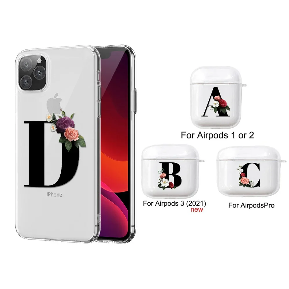 Initial Letter A Z Fashion Earphone Case For Airpods Pro 3 4th Clear Soft Bluetooth Charging Box Airpod 2 Protective Cover Shell