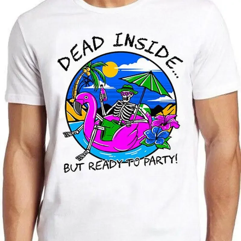Dead Inside Skeleton Drinking Funny Meme Gift Tee T Shirt M722