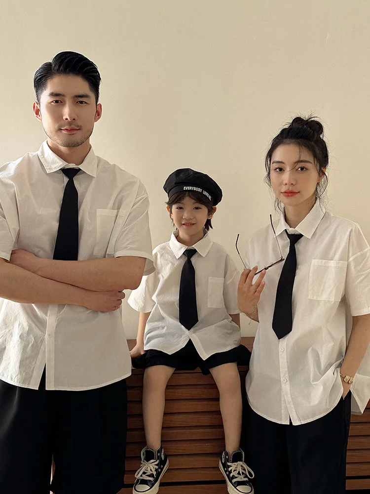 

Рубашка с галстуком и короткими рукавами в японском стиле, одинаковая семейная школьная форма в консервативном стиле, летняя свободная универсальная одежда для выступлений в детском саду