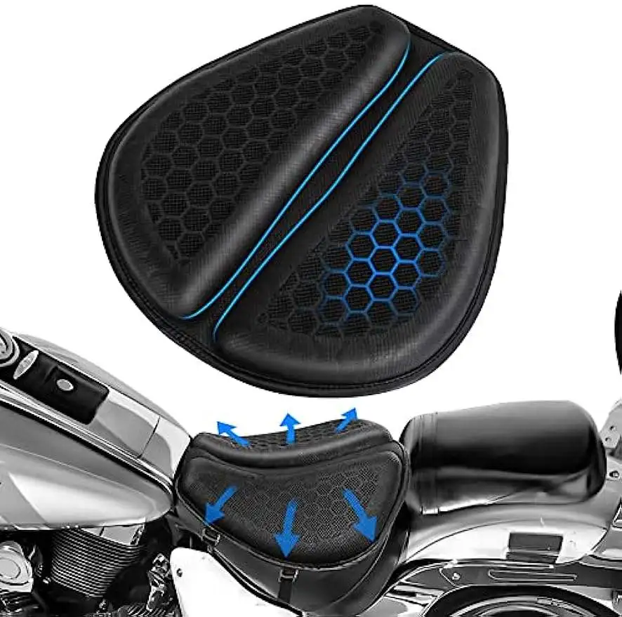 Coussin de siège universel pour moto en gel, structure en nid d'abeille 3D, respirant et absorbant les chocs pour des trajets longs et confortables