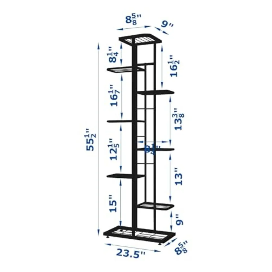 8 Tier Charcoal Grey Metal Plant Stand for Indoor Outdoor Flower Pot Display with Rust-Resistant Finish and Space-Saving Design