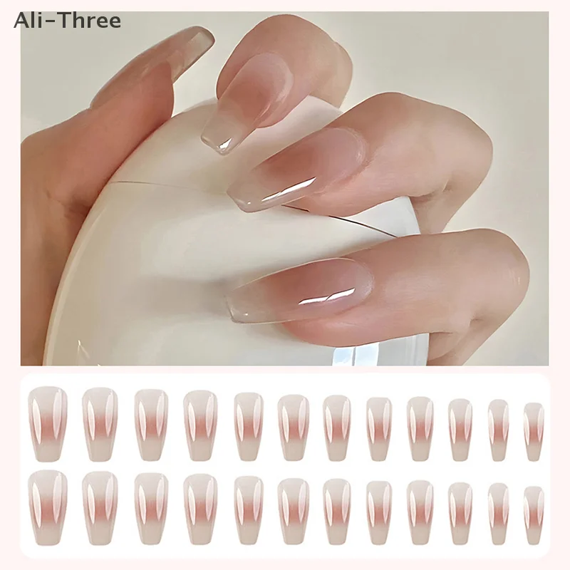 24 قطعة من الأظافر الوردية المزيفة اضغط على تصميمات الأظافر نصائح فنية طويلة ملصقات عصا كاذبة مجموعة قابلة لإعادة الاستخدام من الأكريليك الاصطناعي #1