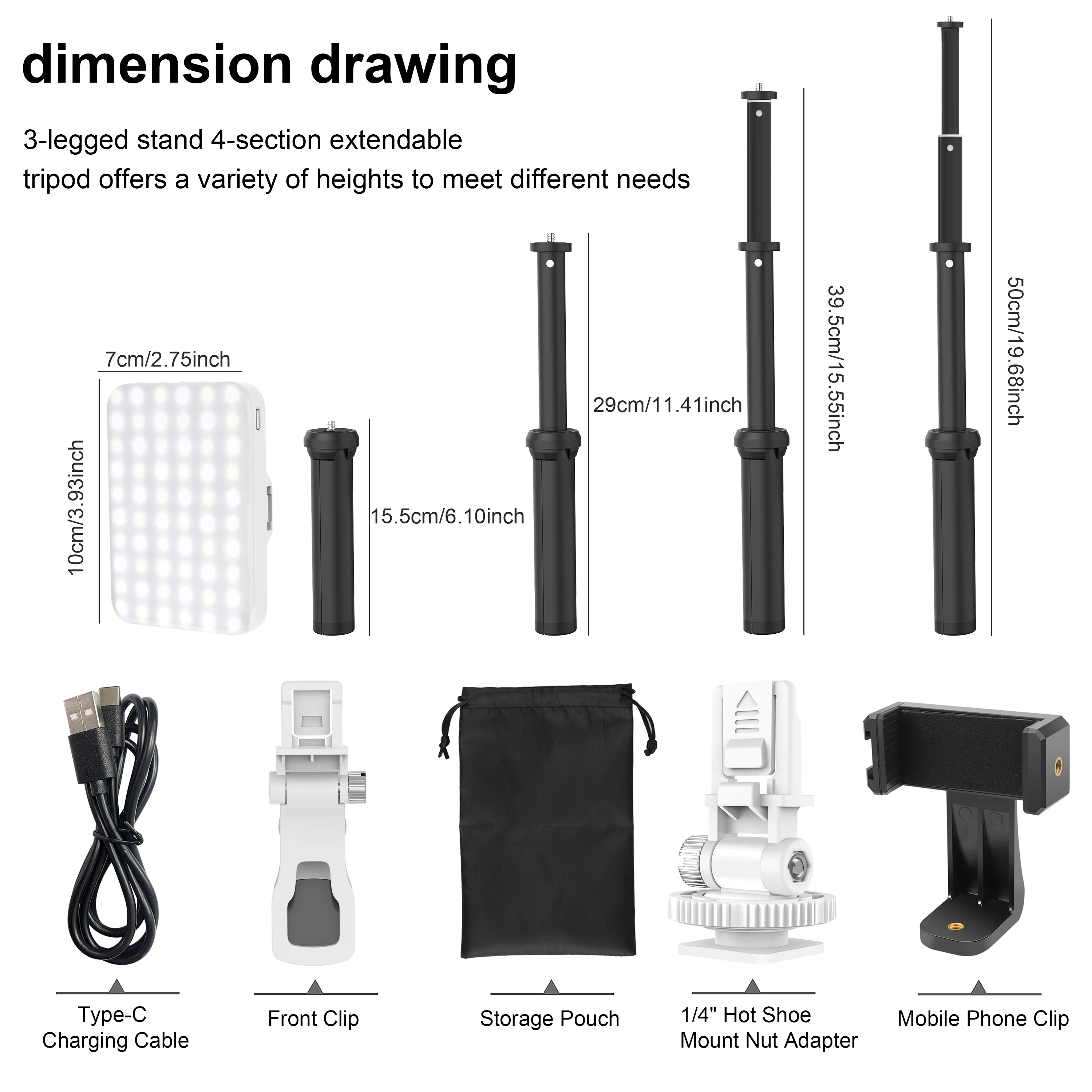 Led Photo Fill Light Dimmable Adjustable Stand,for Phone,iPhone,Photography Video Lighting for Video Recording Streaming Filming