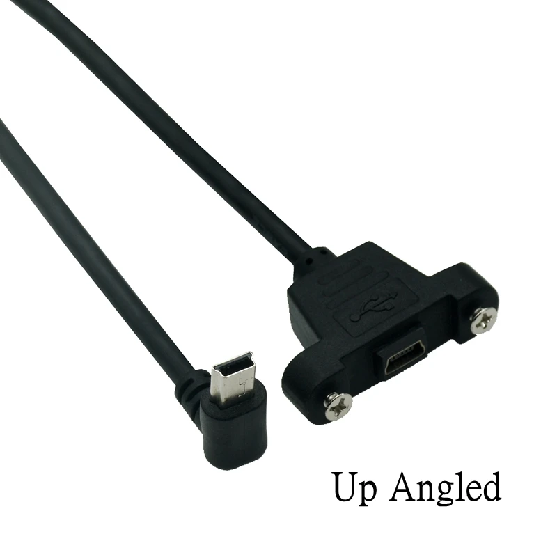 Up Down Right Left Angled 90 Degree Angle USB Extension Cable Mini USB Panel Mount Type Male to Female Adapter Cable with Screws