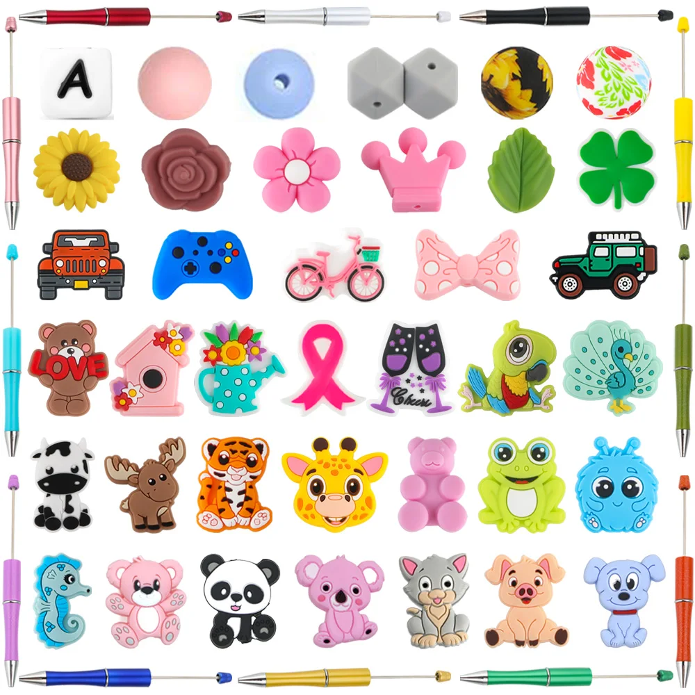 Mixed Color Silicone Beads Cartoon Animal Focus Beads Loose Spacer Beads For Jewelry Making DIY Bracelets Accessory