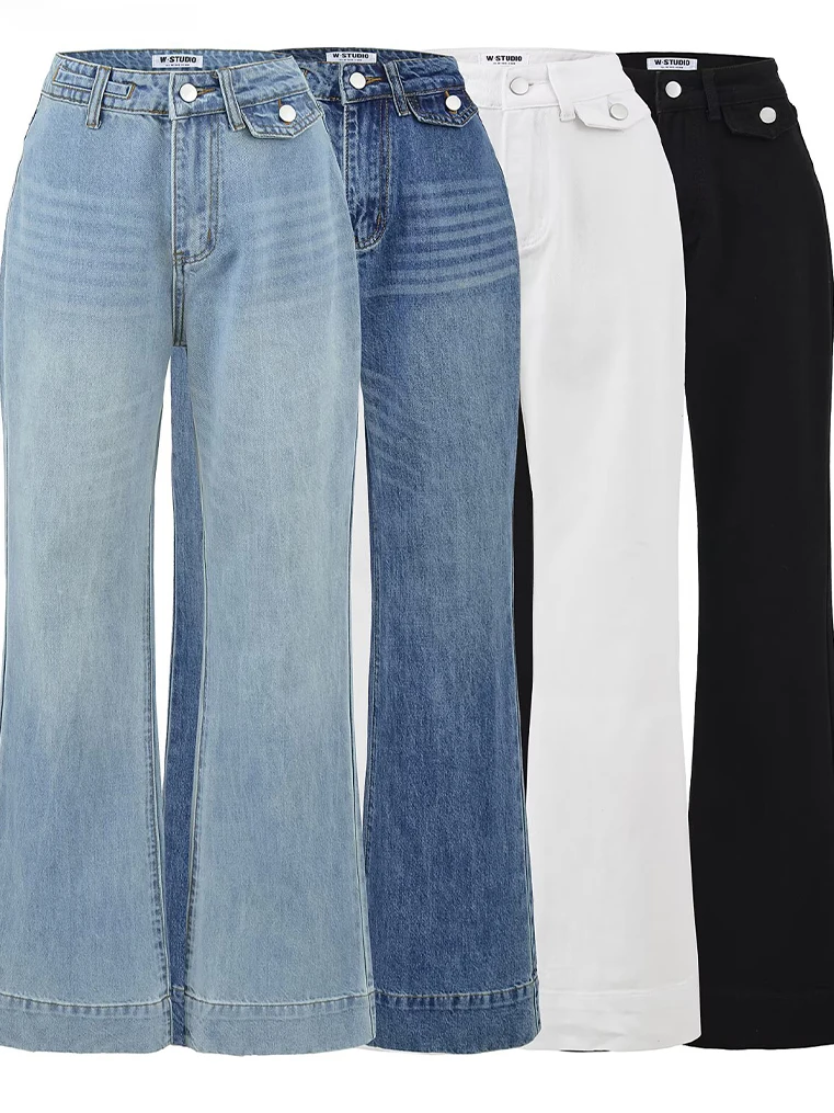 

ZARK High Waist Wide Leg ket Design Denim Jeans Women's Faion Spring New Sle Stand Fit Medium Stretch Polyester
