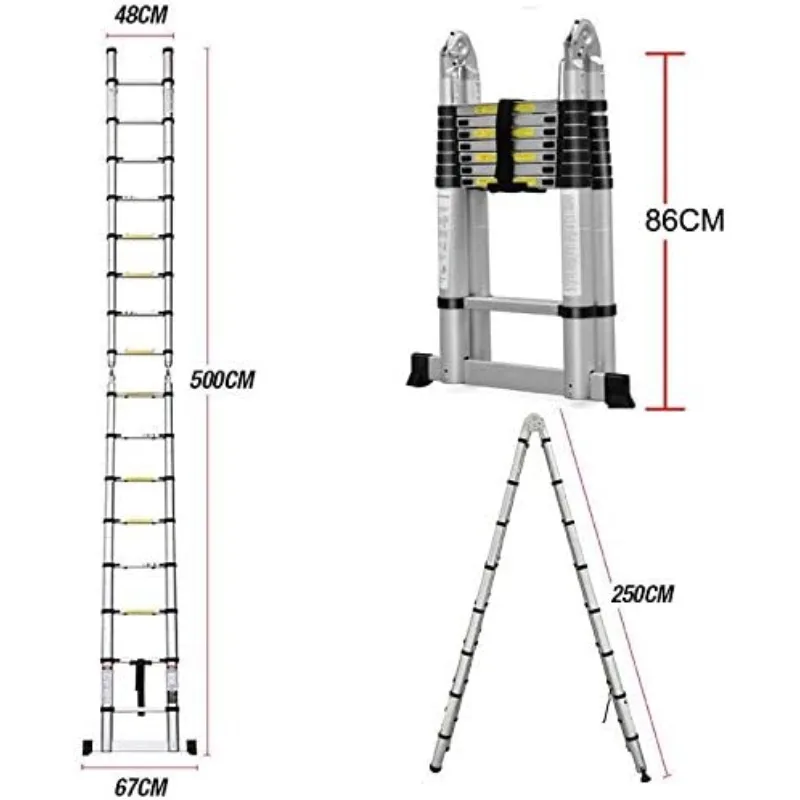 16.5ft Telescoping Ladder A-Frame Extension Portable Aluminum Telescoping 16 Steps Ladder 330lb Load