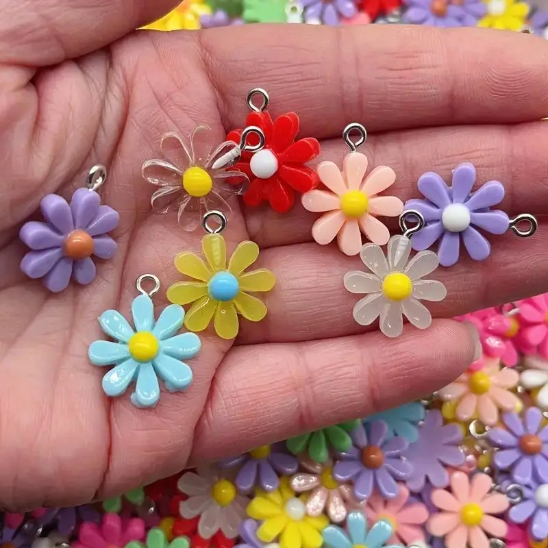 50pcs Handmade Sunflower and Daisy Charms for DIY Jewelry Making - 17x22mm Pendant Findings for Earrings and Necklaces