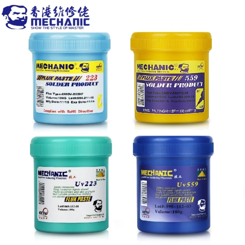 

MECHANIC UV559/223 100g Mild Rosin Lead-Free High Activity Solder Flux No-Clean Light Odor Soldering Paste For PCB BGA Repair