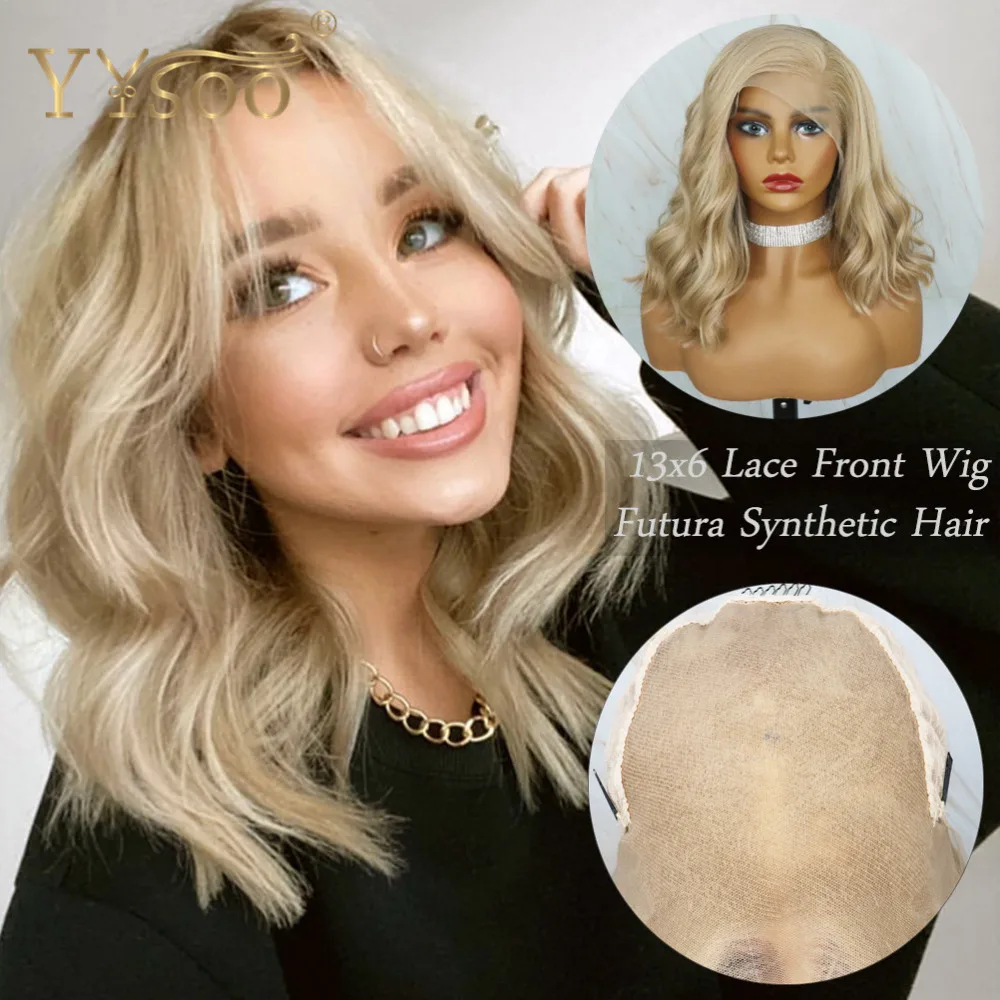 YYsoo Short 103 Color Body Wave Futura 13x6 Synthetic Lace Front Wigs For Women Glueless Blonde Bob Wig Side Part Wig Daily Used