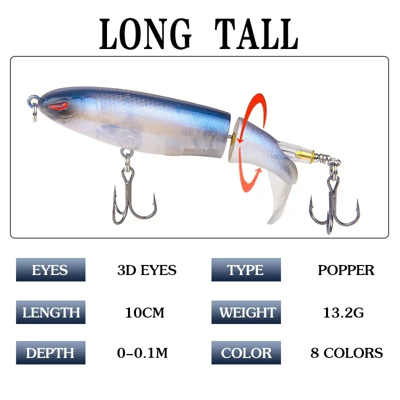 75mm/17g Topwater Fishing Lures Whopper Popper Artificial Bait Hard Plopper Soft Rotating Tail Fishing Tackle Crankbaits Lure