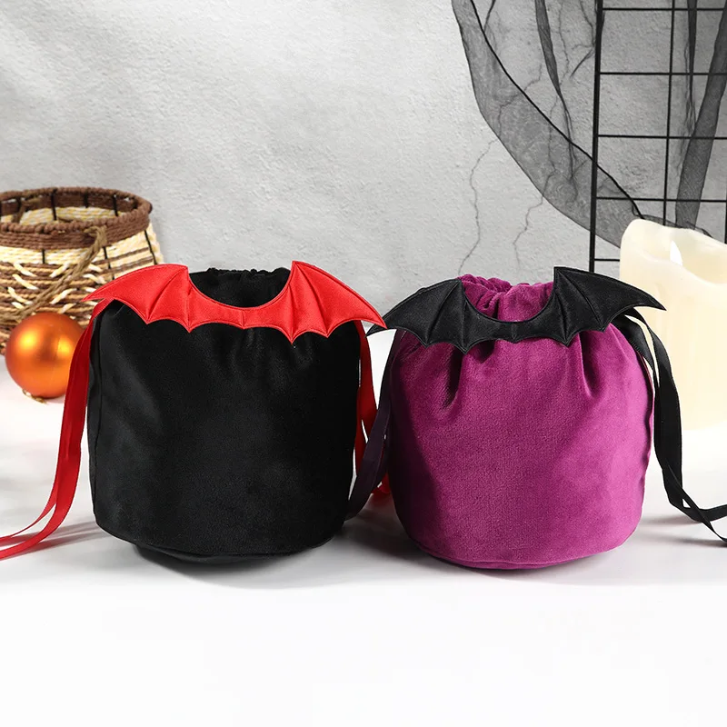 1pc Halloween Candy Bag Velvet Red Black Bat Ears Trick or Treat Candy Bags Packing Bags Dropshipping Gift Bags Party Decoration