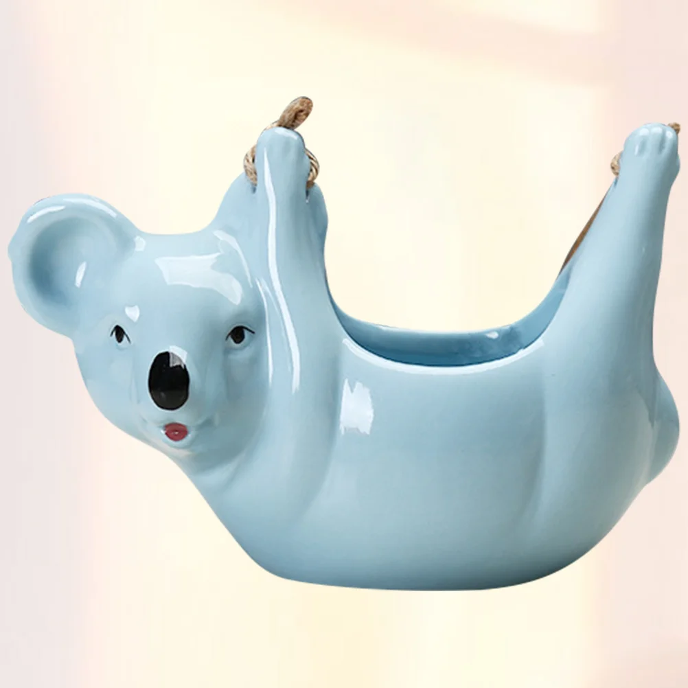 

1Pcs Creative Ceramic Koala Shaped Plant Pot Blue Decorative Flower Container Durable Smooth Surface for