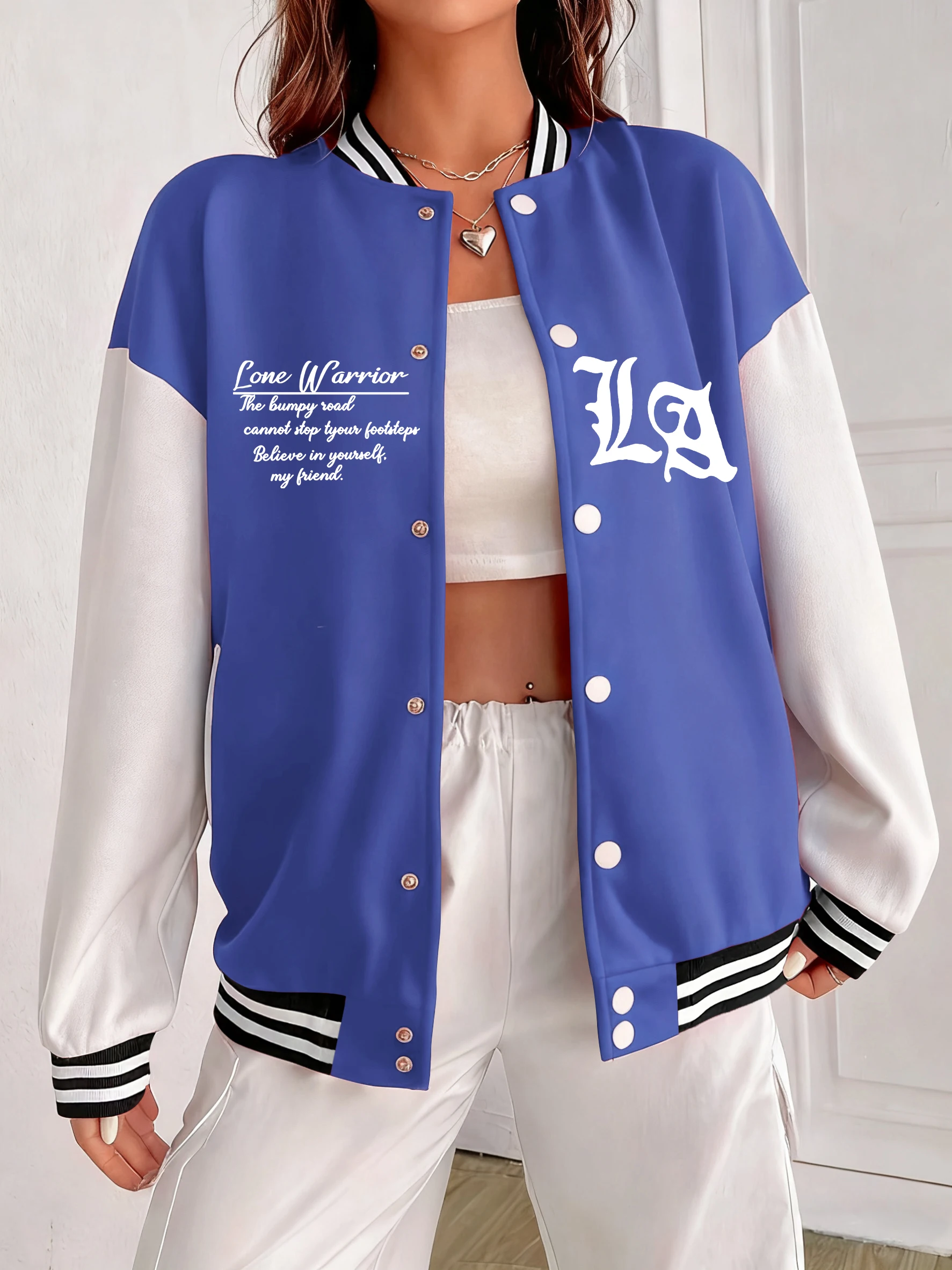 Artistic Letters And Puzzles Print Women Clothing Hip Hop Loose Baseball Uniform Street All-Match Jackets Casual Autumn Clothes