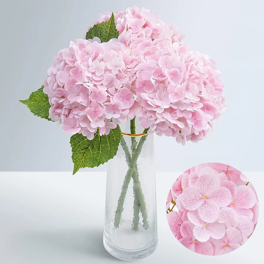 

21" Real Touch Hydrangea Artificial Flowers with Long Stem & Leaves, Full Latex Faux Hydrangea Flowers for Home Decor Party Flor