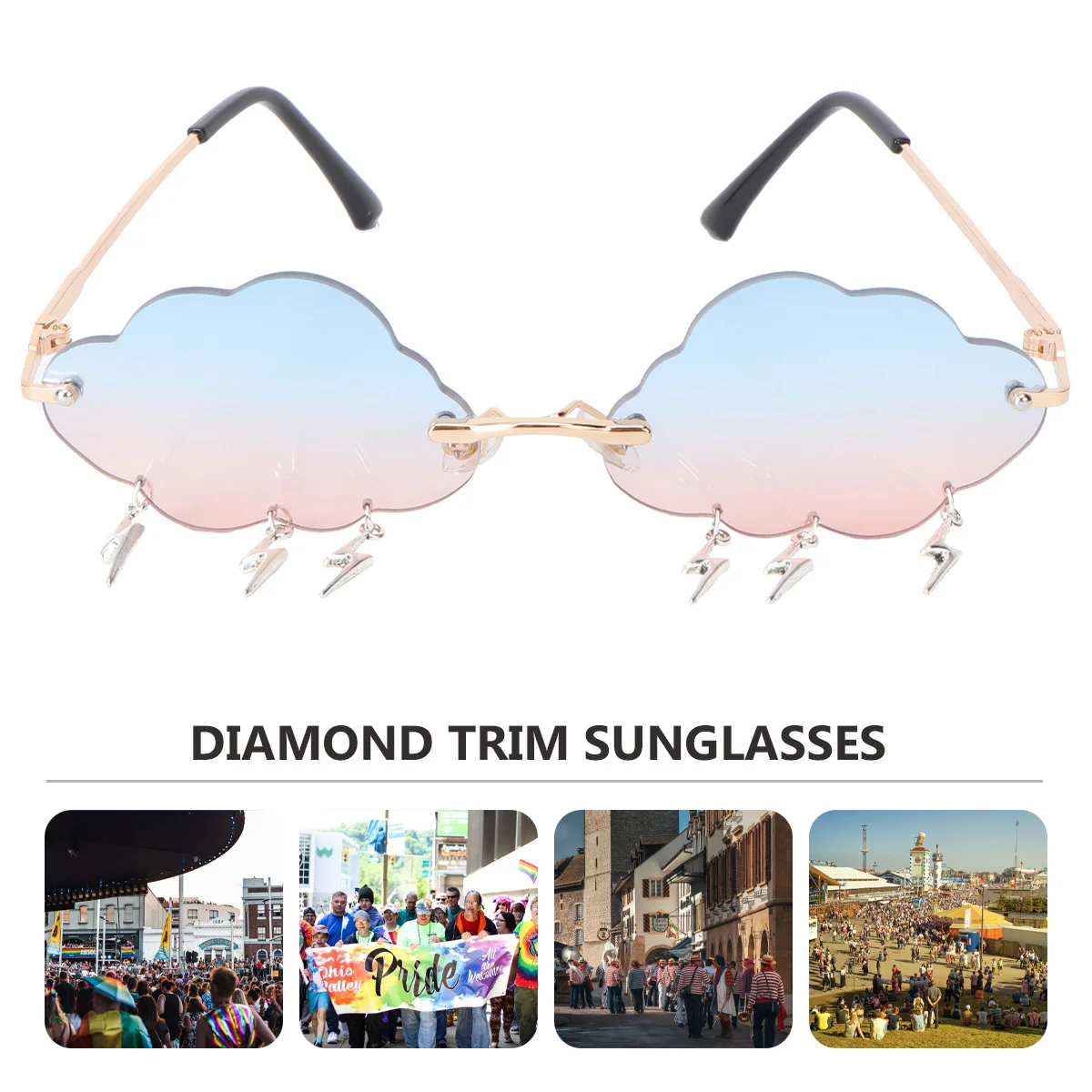 

1Pair Cloud Sunglasses Trendy Rimless Fashion Glasses for Small Face Stylish Unique Shades Party Cloud Glasses