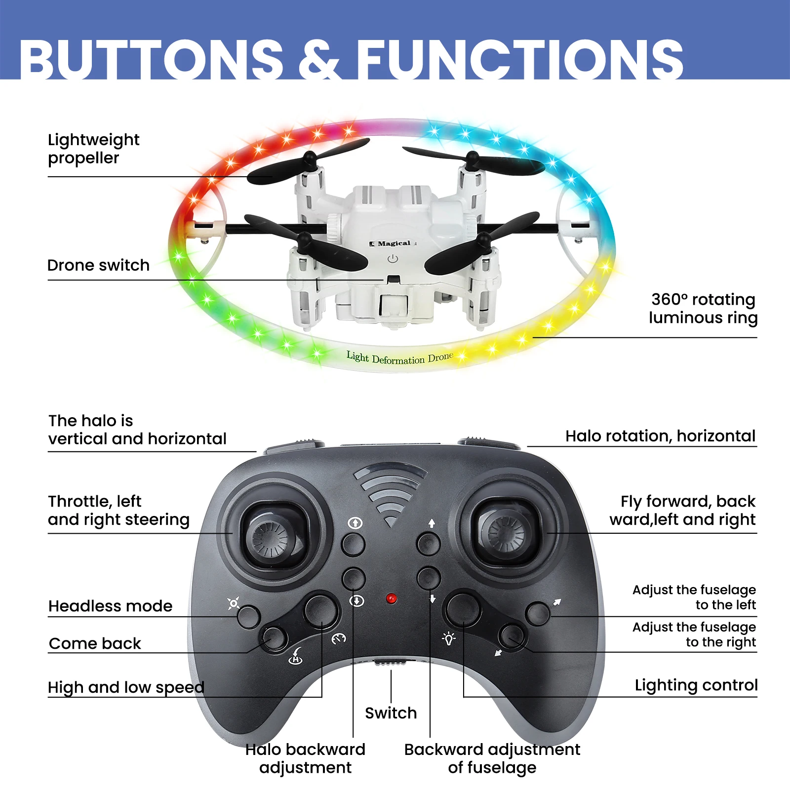 2.4G RC 드론 다채로운 조명 360도 회전 스턴트 쿼드콥터 헤드리스 모드 헬리콥터 어린이 장난감 어린이 성인 크리스마스 선물