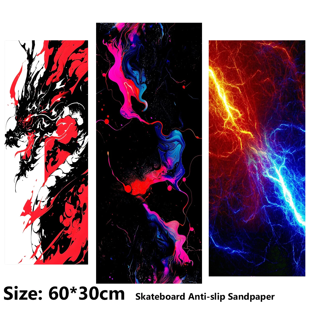 ElecStric Scooter Anti-slip Sticker Sandpaper Skateboard Grip Tape Sheet 60*30cm Ink Painting of Dragon and Star Coud Pattern