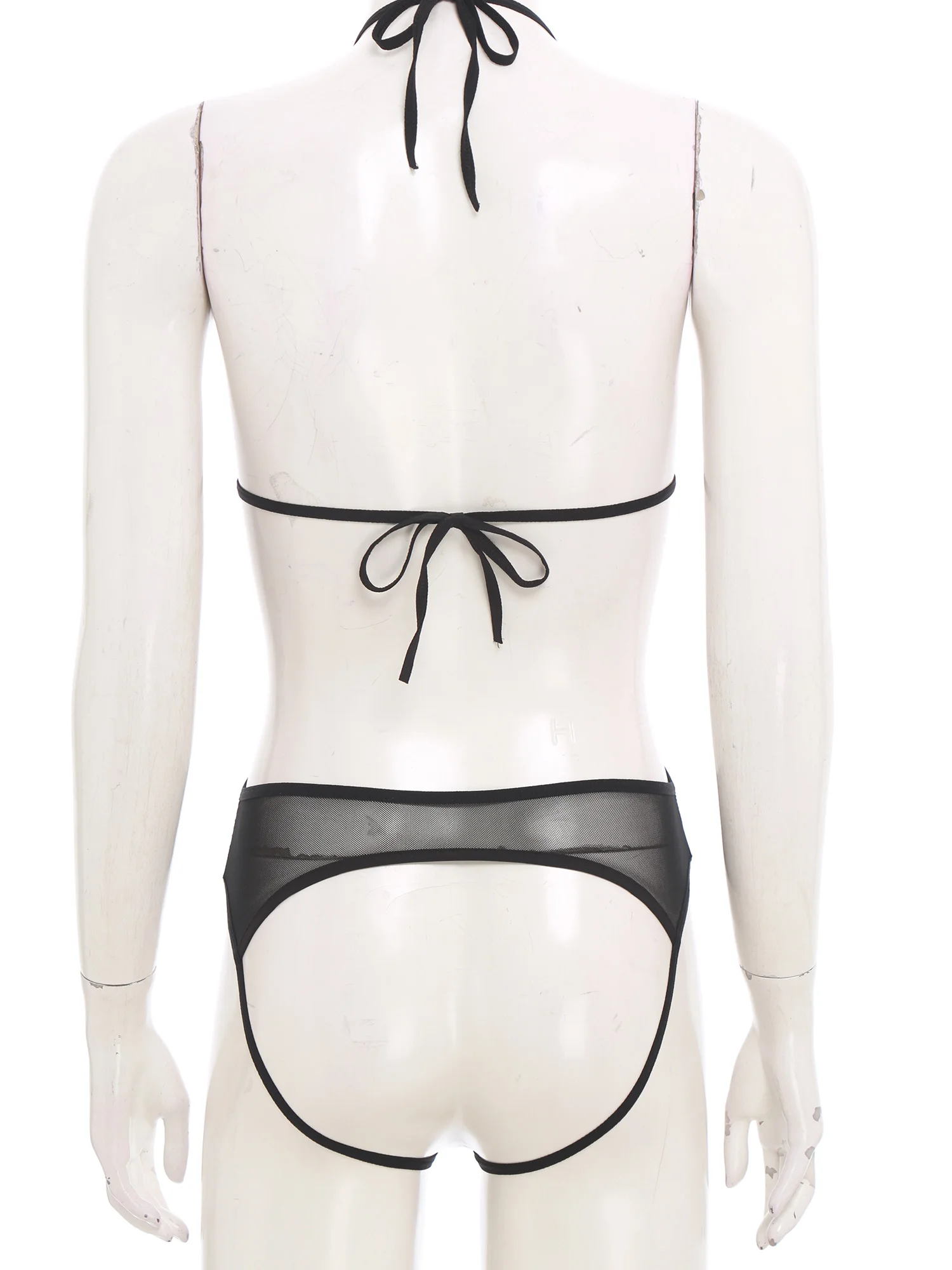 Women Sheer Hollow Out Bodysuit Swimwear See-through Mesh Halter T-back Bikini Leotard One Piece Jumpsuit Nightwear Beachwear