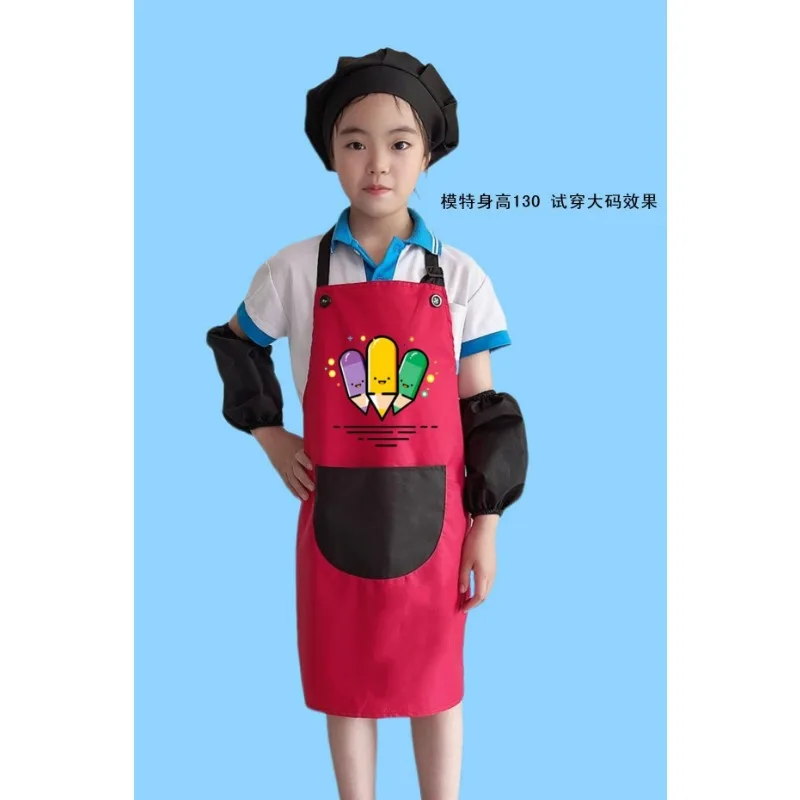 Child Apron Kids Sleeve Hat Pocket Kindergarten Kitchen Baking Painting Cooking Drink food Enfant