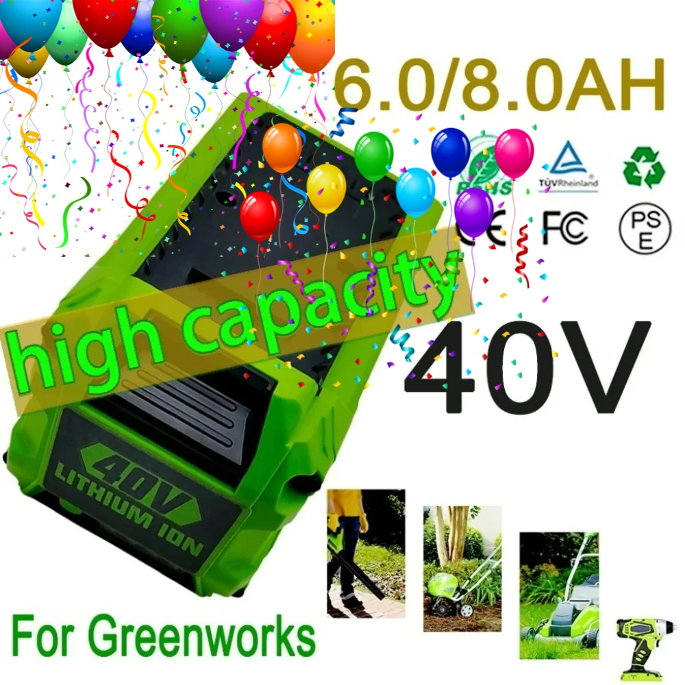 

8000mAh Li-ion Battery For Greenworks 40V 8.0AH SU battery 29472 29462 25322 24252 29727 29717 RU 40v for greenworks battery