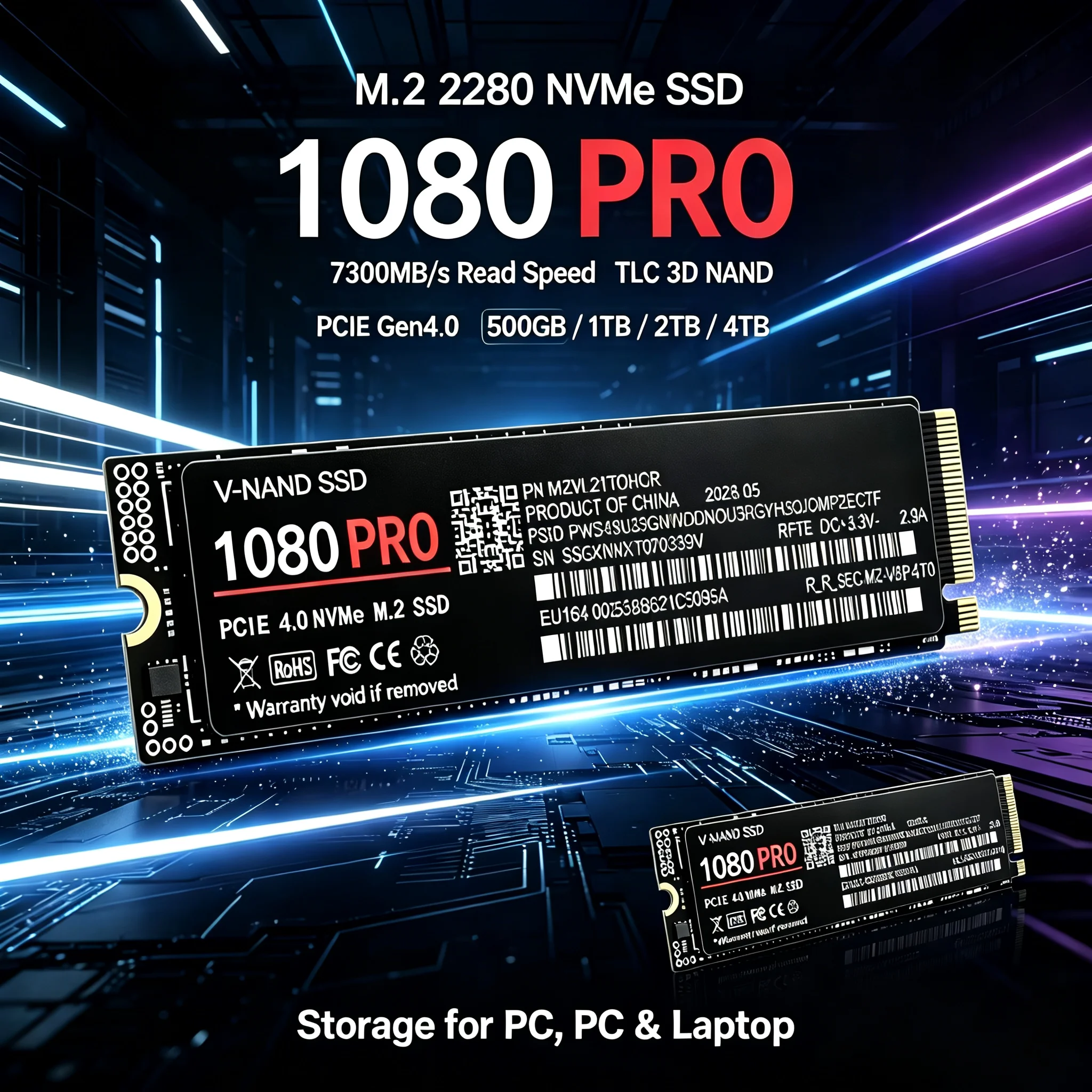 Internal Drive 1080PRO Original M.2 NVMe PCIe 4.0 SSD High Speed 7300MB/s High‑Capacity Storage Upgrade For Laptop Desktop PC